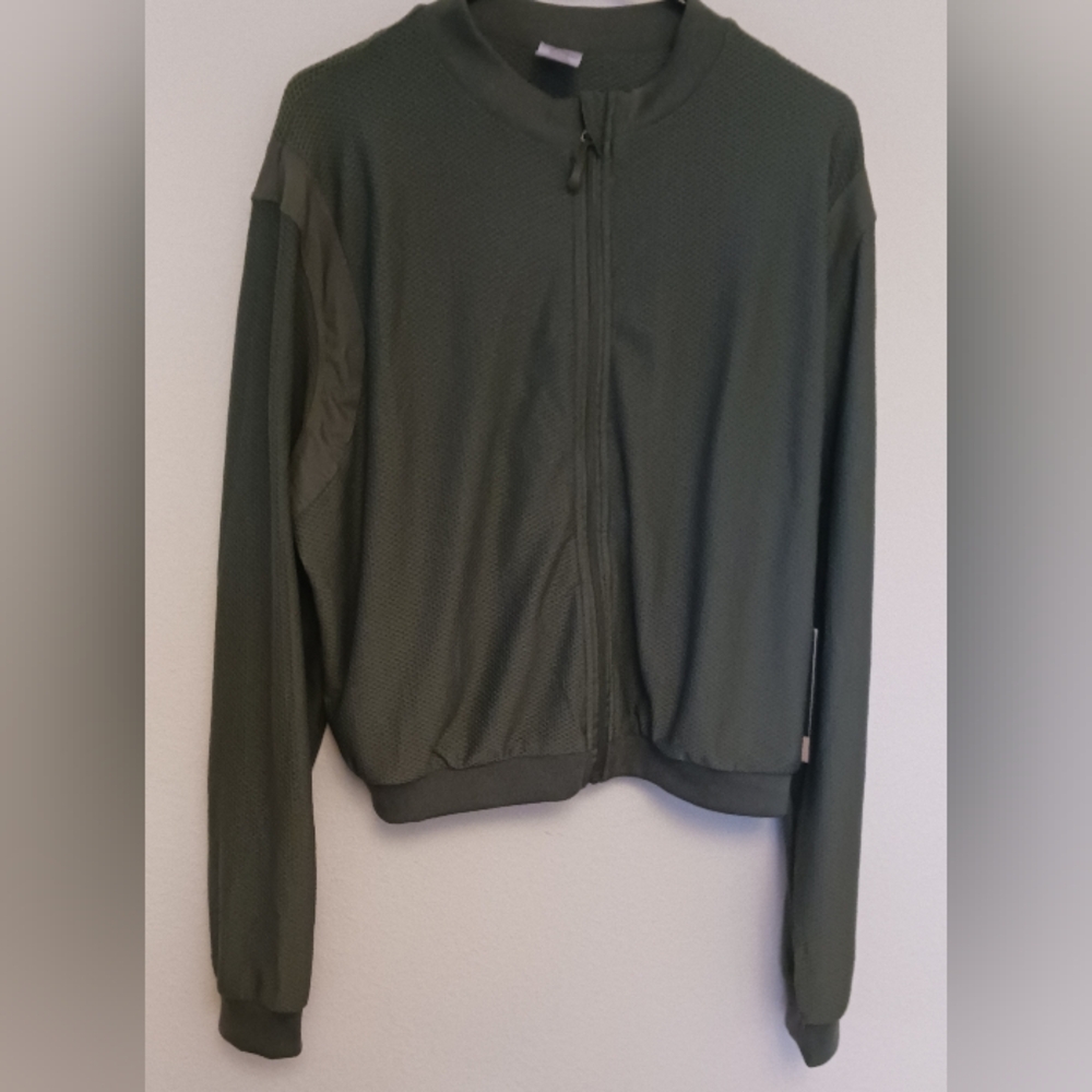 New Woman Cali Sport Green Activewear Full-Zip Mesh Bomber Jacket Size XL NWT